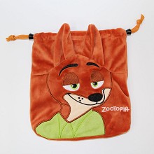 疯狂动物城狐狸 毛绒束口袋18X20