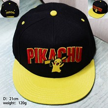 宠物小精灵系列皮卡丘英文刺绣黄色帽檐黑色棒球帽