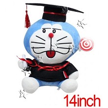 哆啦A梦叮当猫机器猫毕业季博士帽开口笑毛绒公仔布偶玩具14英寸