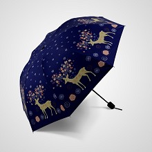 梅花鹿三折黑胶防紫外线晴雨伞遮阳伞太阳伞 藏青色