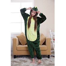 秋冬季法兰绒卡通动物连体睡衣 绿色恐龙