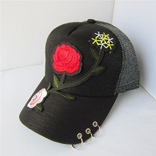 551#（三环玫瑰）黑 太阳帽 网格的