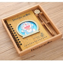 哆啦A梦叮当猫 复古木质薄日记本笔记本精致礼盒套装