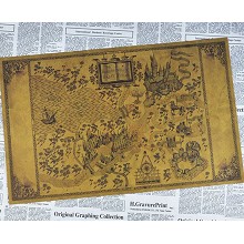 哈利波特魔法世界手绘活点地图 复古牛皮纸地图 海报