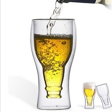 倒置啤酒造型玻璃杯 3D双层隔热啤酒玻璃杯