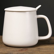 纯白色 带盖勺水杯 马克杯陶瓷杯 情侣杯 咖啡杯子
