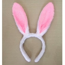 兔耳朵发箍毛绒兔耳朵儿童表演头箍 白色粉耳朵