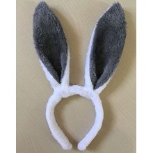 兔耳朵发箍毛绒兔耳朵儿童表演头箍 白色灰耳朵