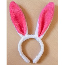 兔耳朵发箍毛绒兔耳朵儿童表演头箍 白色梅红耳朵