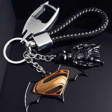 复仇者联盟4件套金属钥匙扣 蝙蝠侠人黑+盾牌橙+W51银+黑皮绳