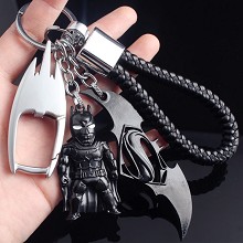 复仇者联盟4件套金属钥匙扣 蝙蝠侠人黑+黑超人蝙蝠侠+W51银+黑皮绳