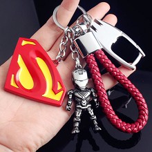 复仇者联盟4件套金属钥匙扣 钢铁侠枪+红超人+红皮绳