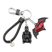 复仇者联盟3件套金属钥匙扣 蝙蝠侠人黑+盾牌红+黑皮绳