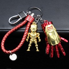复仇者联盟3件套金属钥匙扣 钢铁侠人金+钢铁侠手掌金+红皮绳