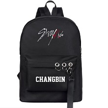 stray kids CHANGBIN 韩版休闲双肩包背包书包 黑色