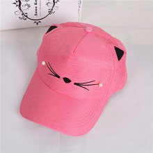 韩版猫咪珍珠耳朵棒球帽子鸭舌帽太阳帽  玫红色