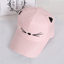 韩版猫咪珍珠耳朵棒球帽子鸭舌帽太阳帽  浅粉色